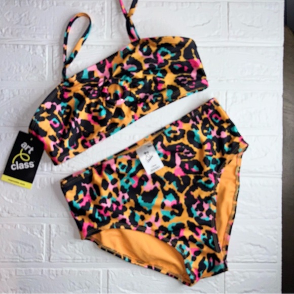 New Art Class Kids Swim Set - Multicolor Leopard Print Size L (10/12) - Picture 7 of 14